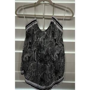 Express Snake Print Tie-Back Halter Top with Chain Neckline - Size L